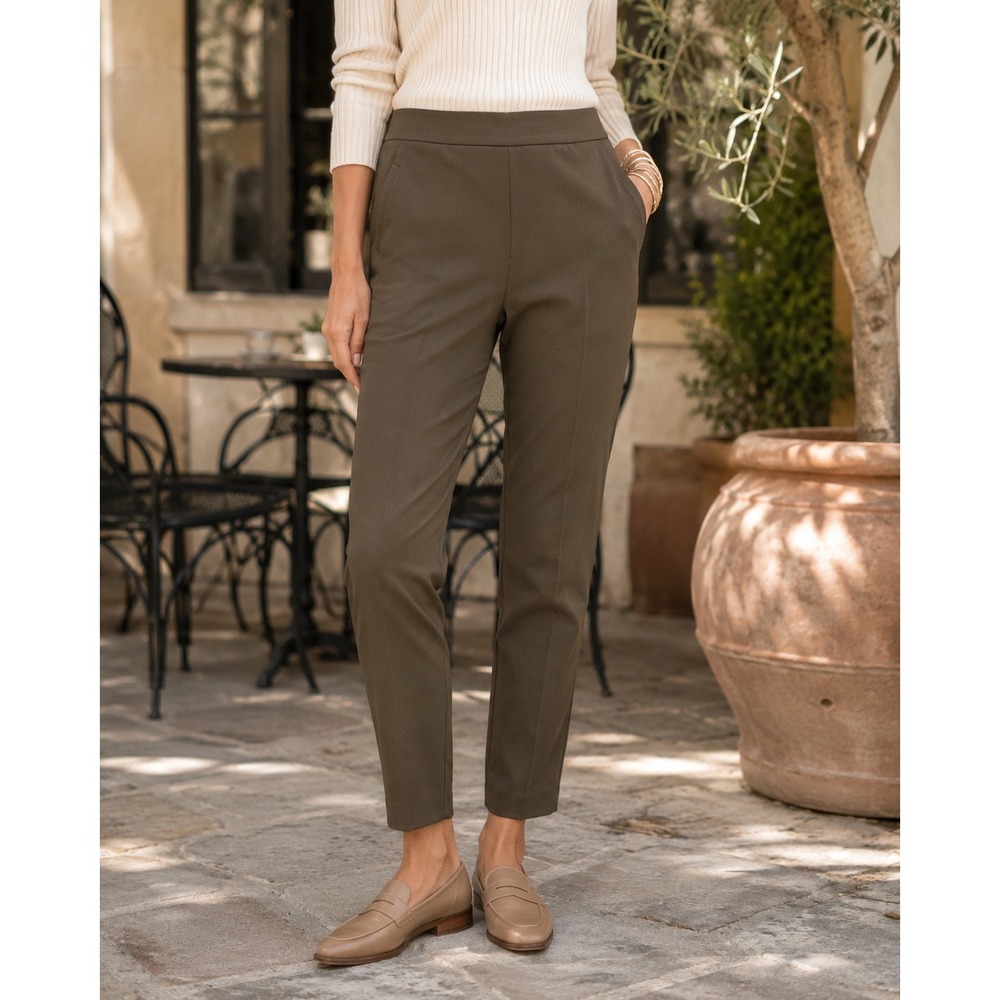 Chicos Pants 3 Olive Brown Pull On Stretch Ankle Trousers Womens XL 16